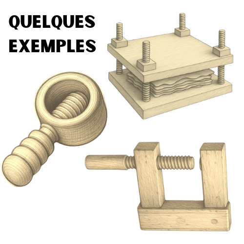Lot de 3 écrous & filetages en bois