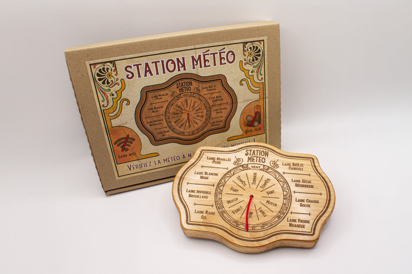 Station météo en bois amusante, décorative. Idée cadeau. Originale et humoristique.