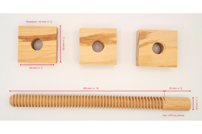 Lot de 3 écrous & 1 filetage long en bois